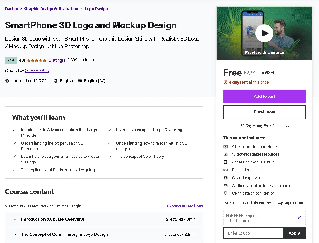 Free Udemy Course: SmartPhone 3D Logo and Mockup Design