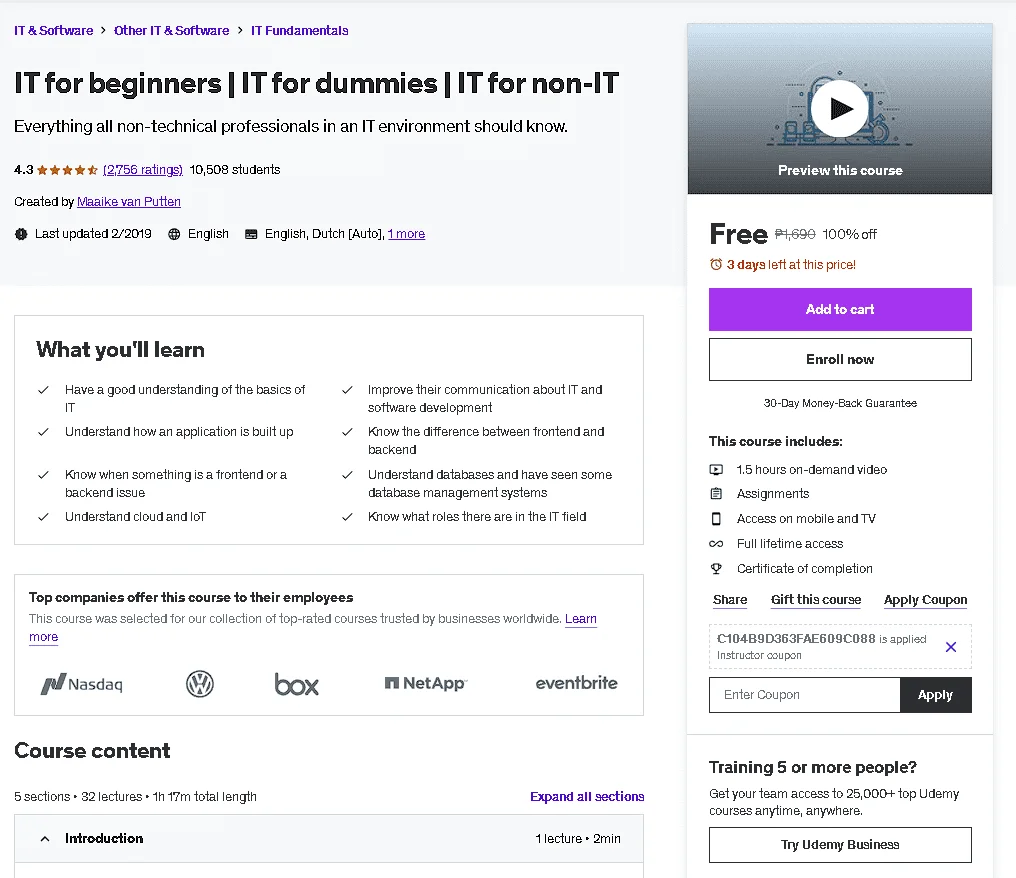 Free Udemy Course: IT for beginners | IT for dummies | IT for non-IT
