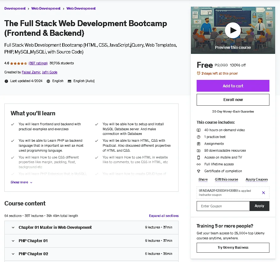 Free Udemy Course: The Full Stack Web Development Bootcamp (Frontend & Backend)