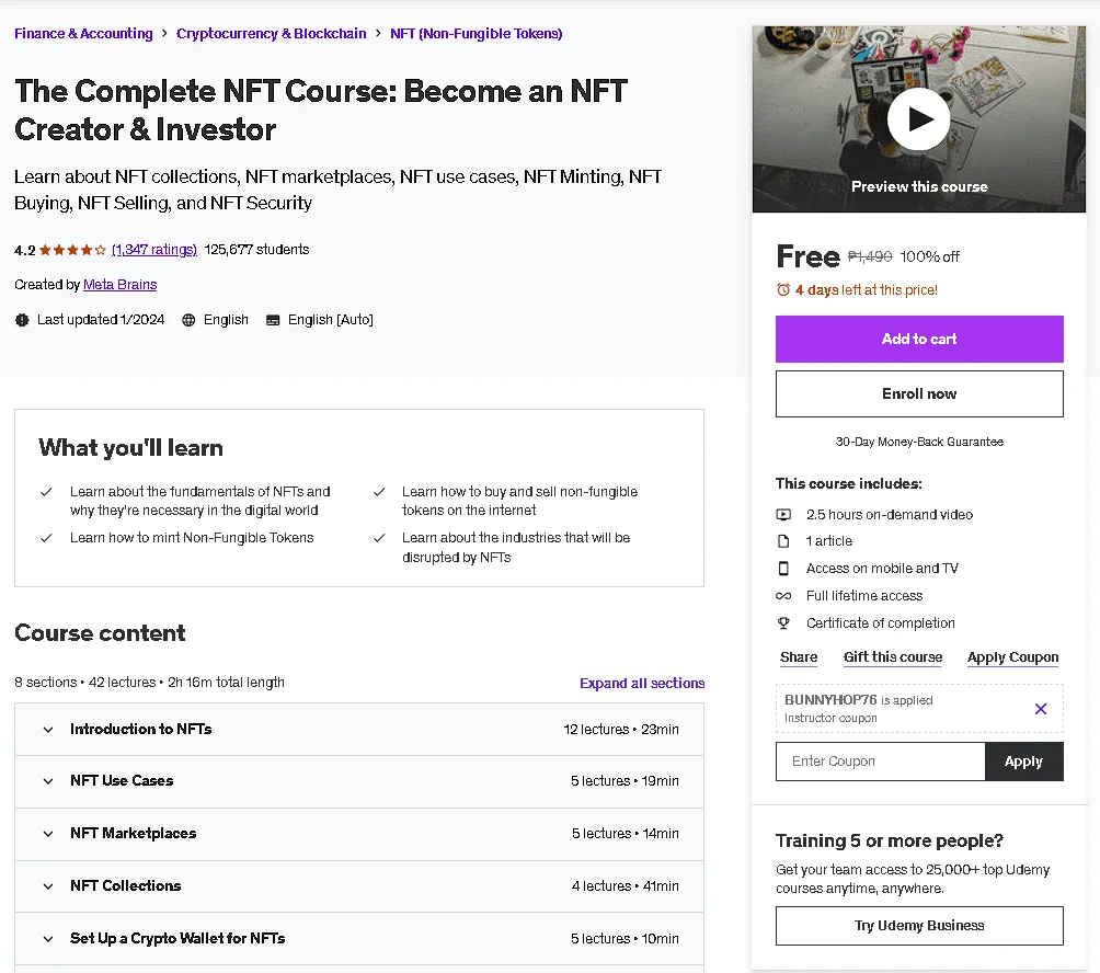 Free Udemy Course: The Complete NFT Course: Become an NFT Creator & Investor