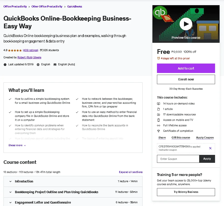 Free Udemy Course: QuickBooks Online-Bookkeeping Business-Easy Way