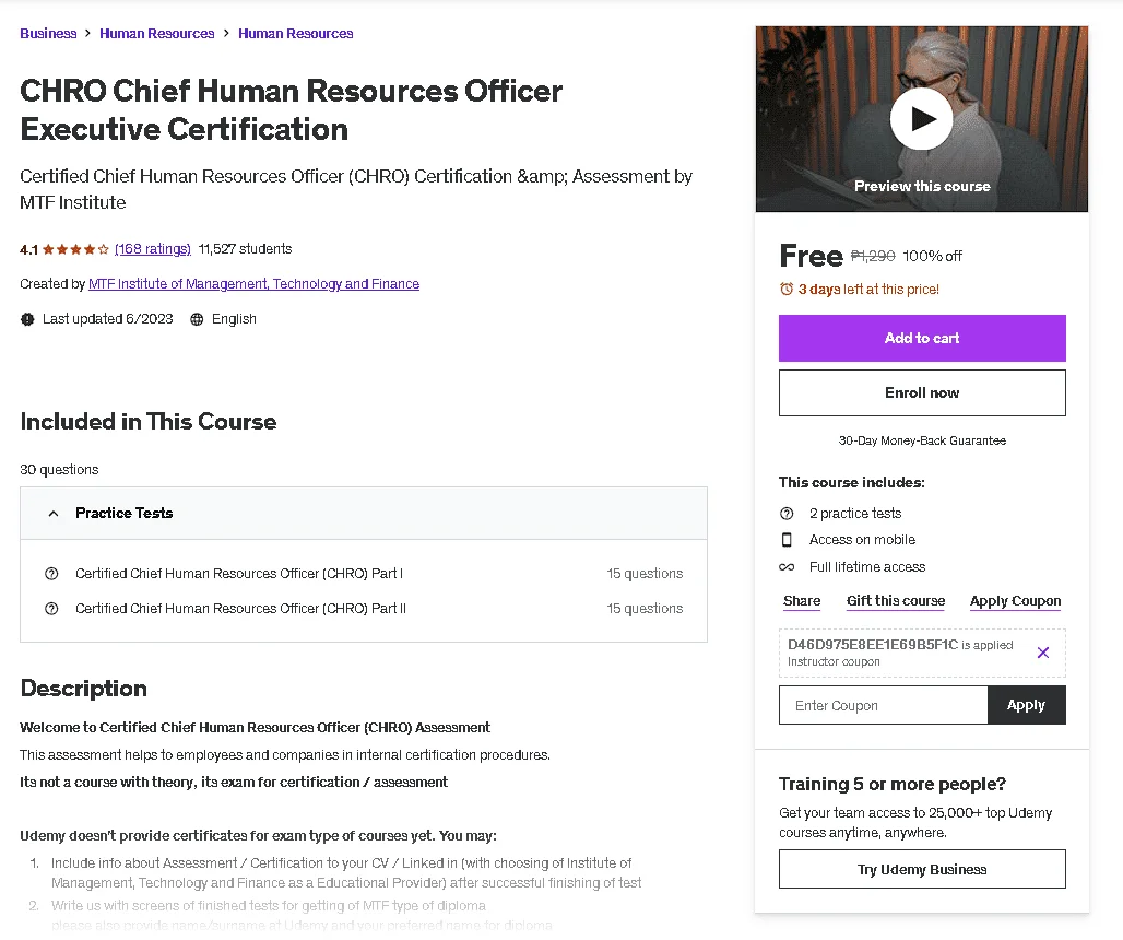 Free Udemy Course: CHRO Chief Human Resources Officer Executive Certification