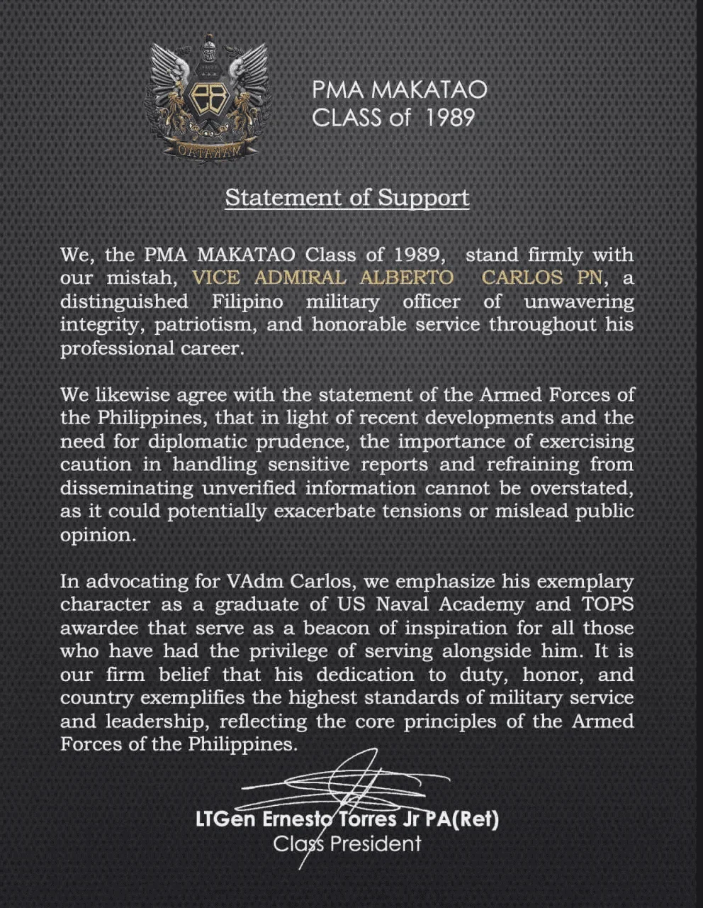PMA classmates air support for Wescom chief on leave