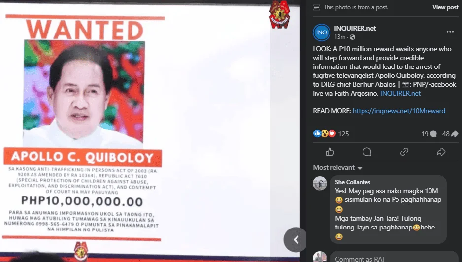 10M Reward ky Pastor Quiboloy baka ito na un