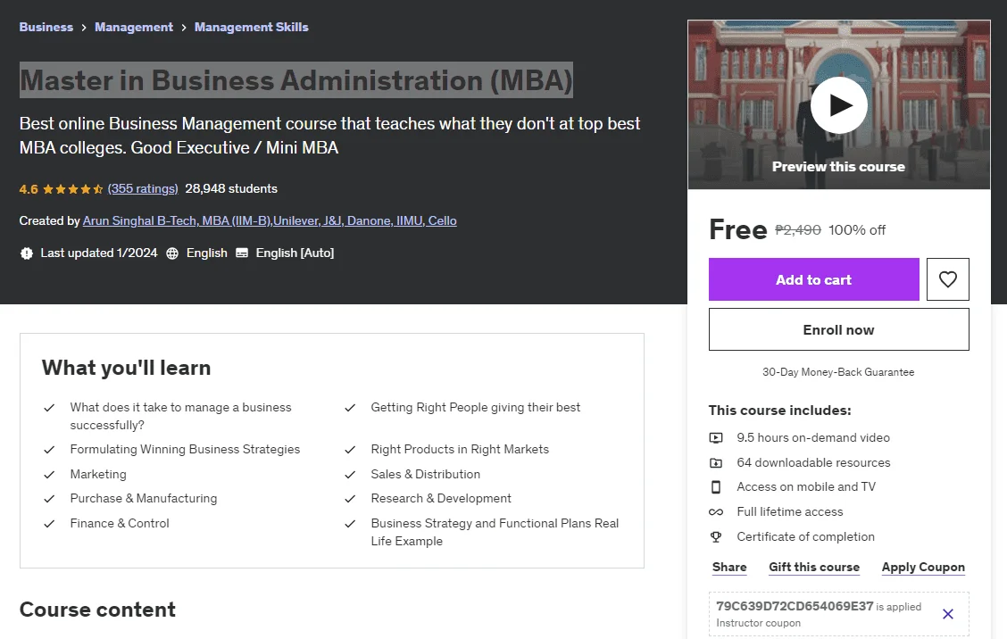Udemy: Master in Business Administration (MBA)