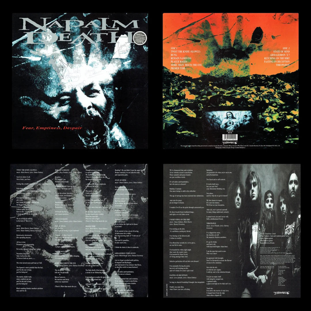 LP/VINYL (Digitized) | HR/HF FLAC 24-Bit 192.0 kHz - NAPALM DEATH - 1994 - Fear, Emptiness, Despair (MOSH109L) (AUTOGRAPHED, First Press)