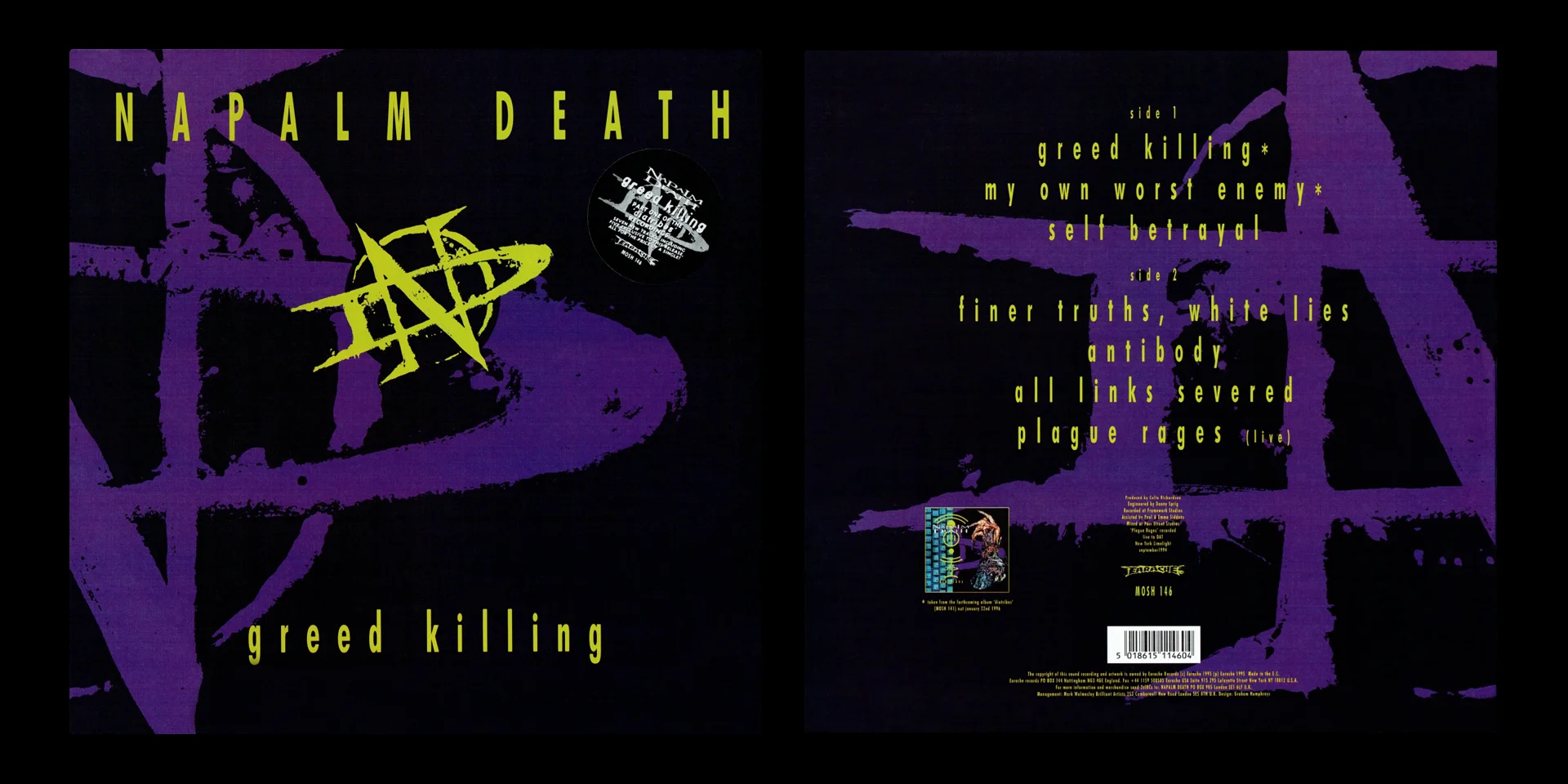 LP/VINYL (Digitized) | HR/HF FLAC 24-Bit 192.0 kHz - NAPALM DEATH - 1995 - Greed Killing (EP) (MOSH 146) (First Press)