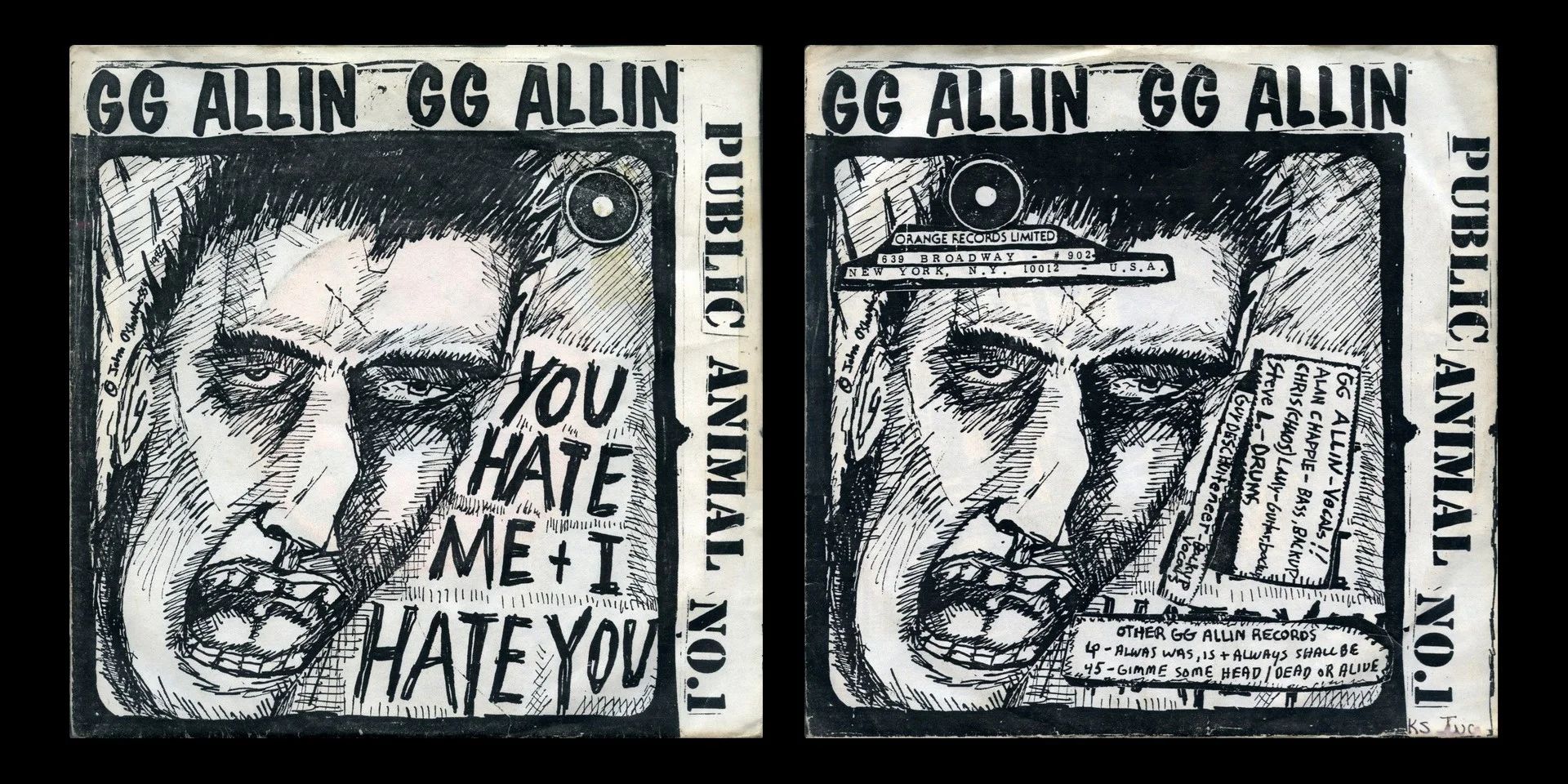 LP/VINYL (Digitized) | FLAC 24-Bit 96.0 kHz - GG Allin - 1982 - You Hate Me + I Hate You (Public Animal No. 1) (EP, 7'', 45 RPM)