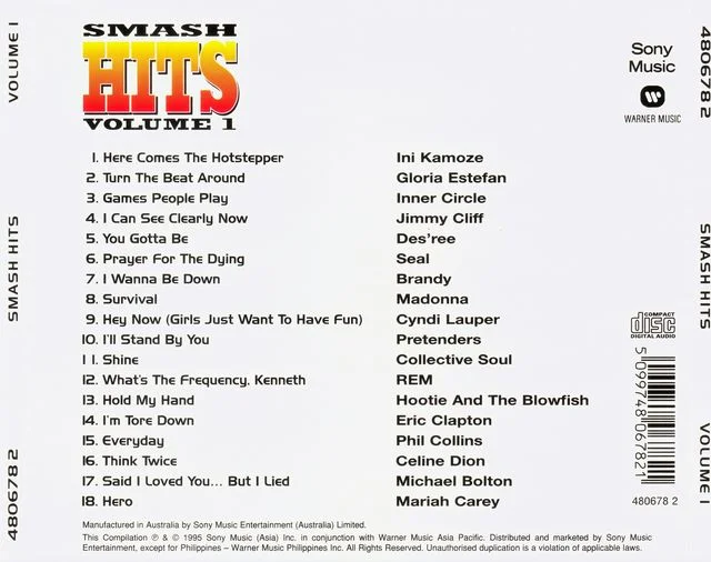 1995 Various Artists - Smash Hits Volume 1 (Sony-Warner Music, 4806782, Australia-Asia)