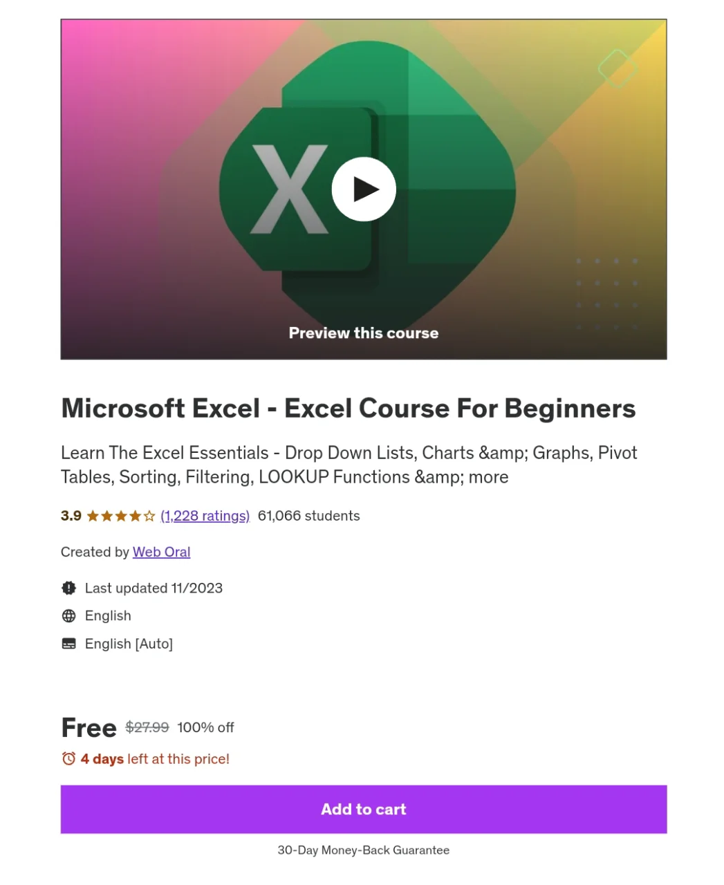 [UDEMY LIMITED] Microsoft Excel - Excel Course For Beginners