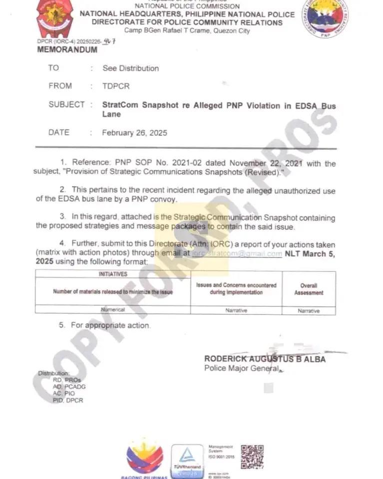 Leaked PNP Memo
