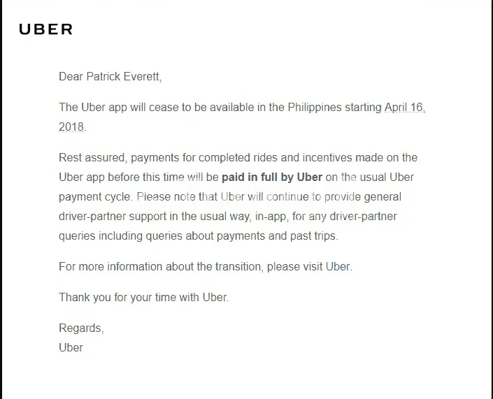It’s official: uber ph closes app