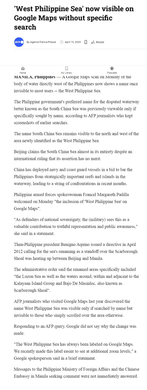 'West Philippine Sea' now visible on Google Maps without specific search