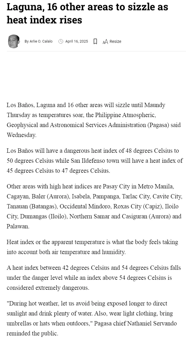 Laguna, 16 other areas to sizzle as heat index rises