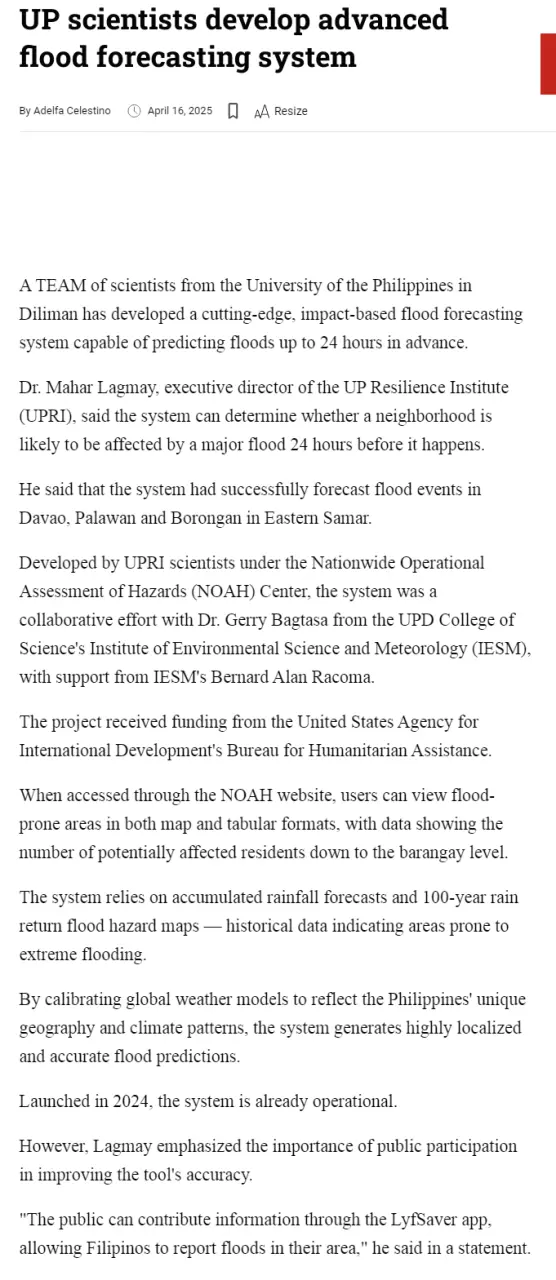 UP scientists develop advanced flood forecasting system