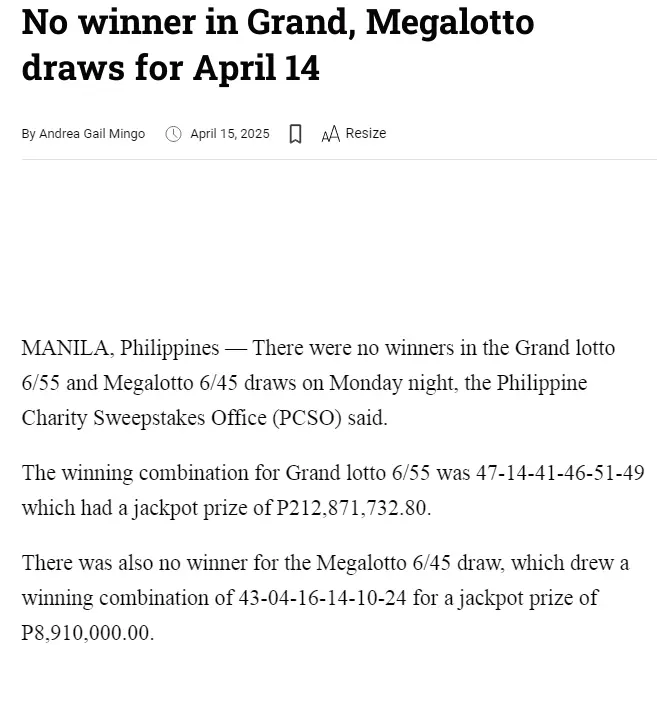 No winner in Grand, Megalotto draws for April 14