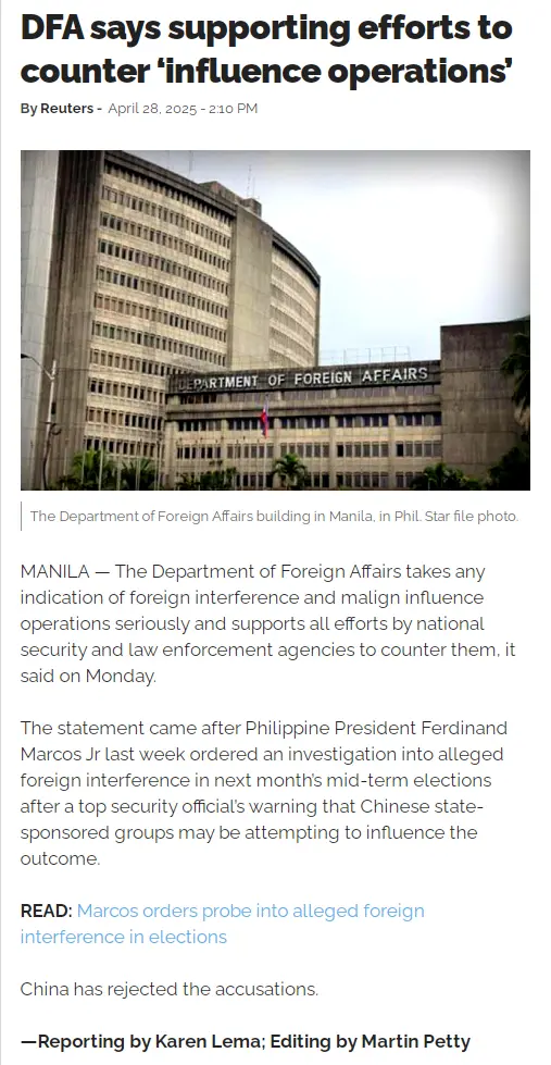 DFA says supporting efforts to counter influence operations'