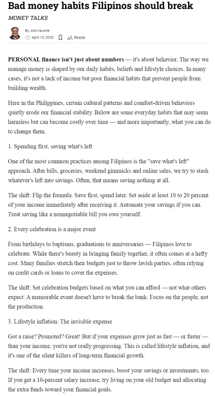 Bad money habits Filipinos should break