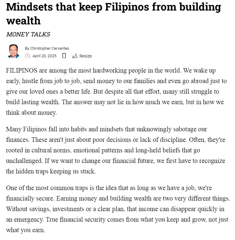 Mindsets that keep Filipinos from building wealth