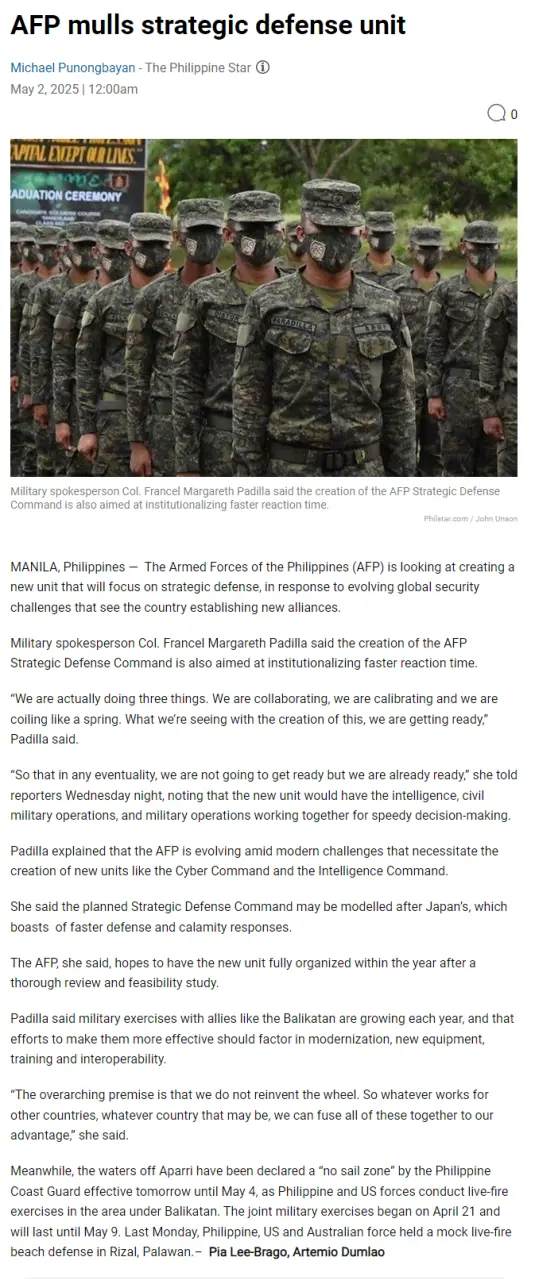 AFP mulls strategic defense unit