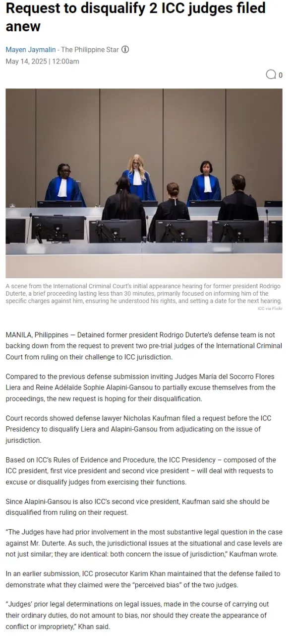 Request to disqualify 2 ICC judges filed anew