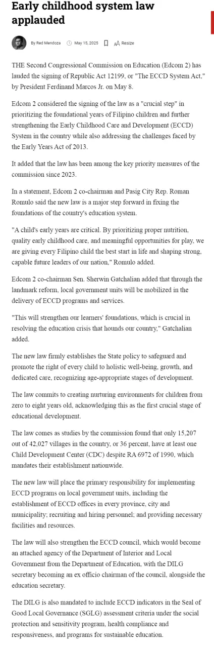 Early childhood system law applauded