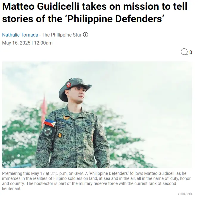 Matteo Guidicelli takes on mission to tell stories of the Philippine Defenders'