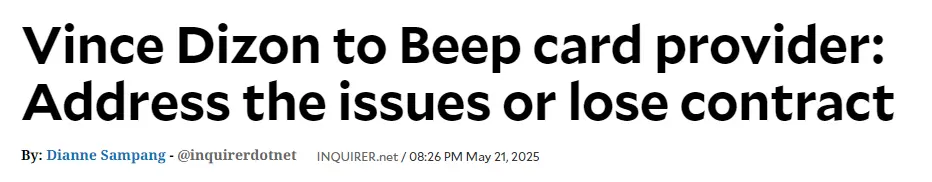 Vince Dizon to Beep card provider: Address the issues or lose contract
