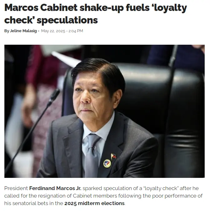 Marcos Cabinet shake-up fuels loyalty check' speculations