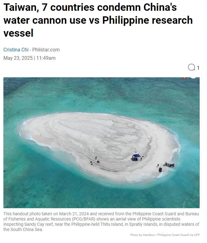 Taiwan, 7 countries condemn China's water cannon use vs Philippine research vessel