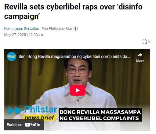 Revilla sets cyberlibel raps over disinfo campaign'