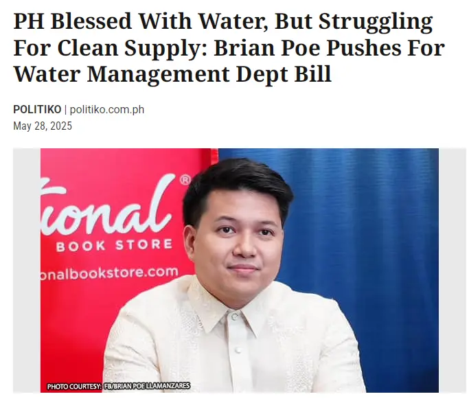 PH Blessed With Water, But Struggling For Clean Supply: Brian Poe Pushes For Water Management Dept Bill