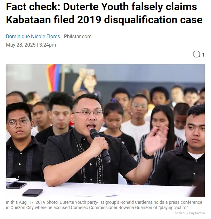 Fact check: Duterte Youth falsely claims Kabataan filed 2019 disqualification case