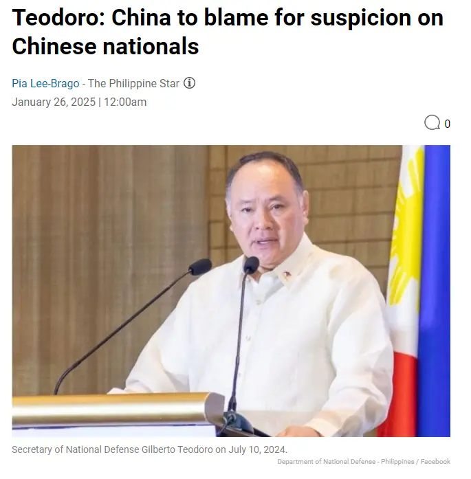Teodoro: China to blame for suspicion on Chinese nationals