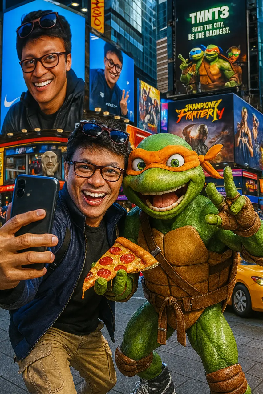 20250630_0605_Epic Times Square Selfie_remix_01jyyvg98qekq9s0yf8r477ats.webp