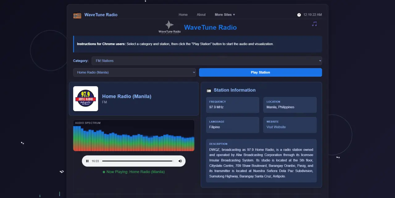 WAVETUNE RADIO (with audio Spectrum) ONLINE RADIO Tuner