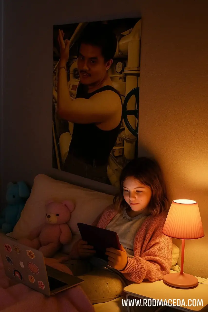 Young teenage girls love Rod Maceda poster on their walls bedroom.webp
