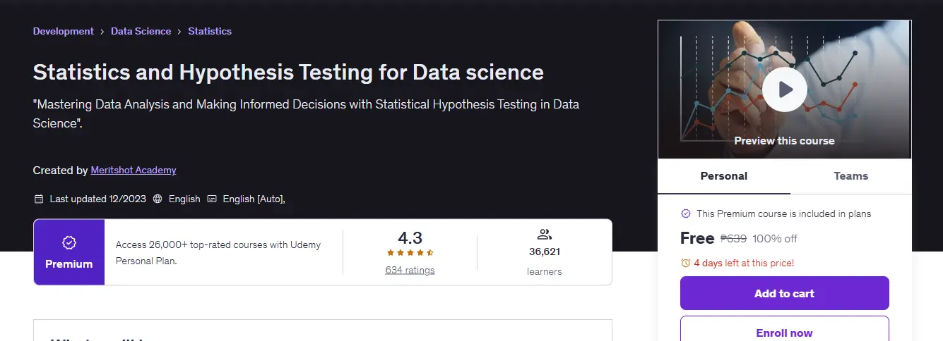 [UDEMY] Statistics and Hypothesis Testing for Data science [FEBRUARY 2026]