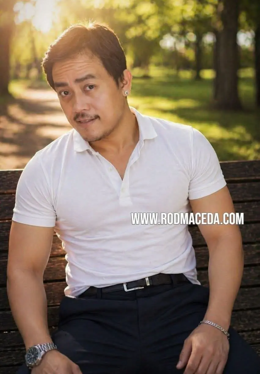 Rod Maceda macho gwapito sitting in the park golden hour hot daddy zaddy Pinoy hunk barako Bi...webp