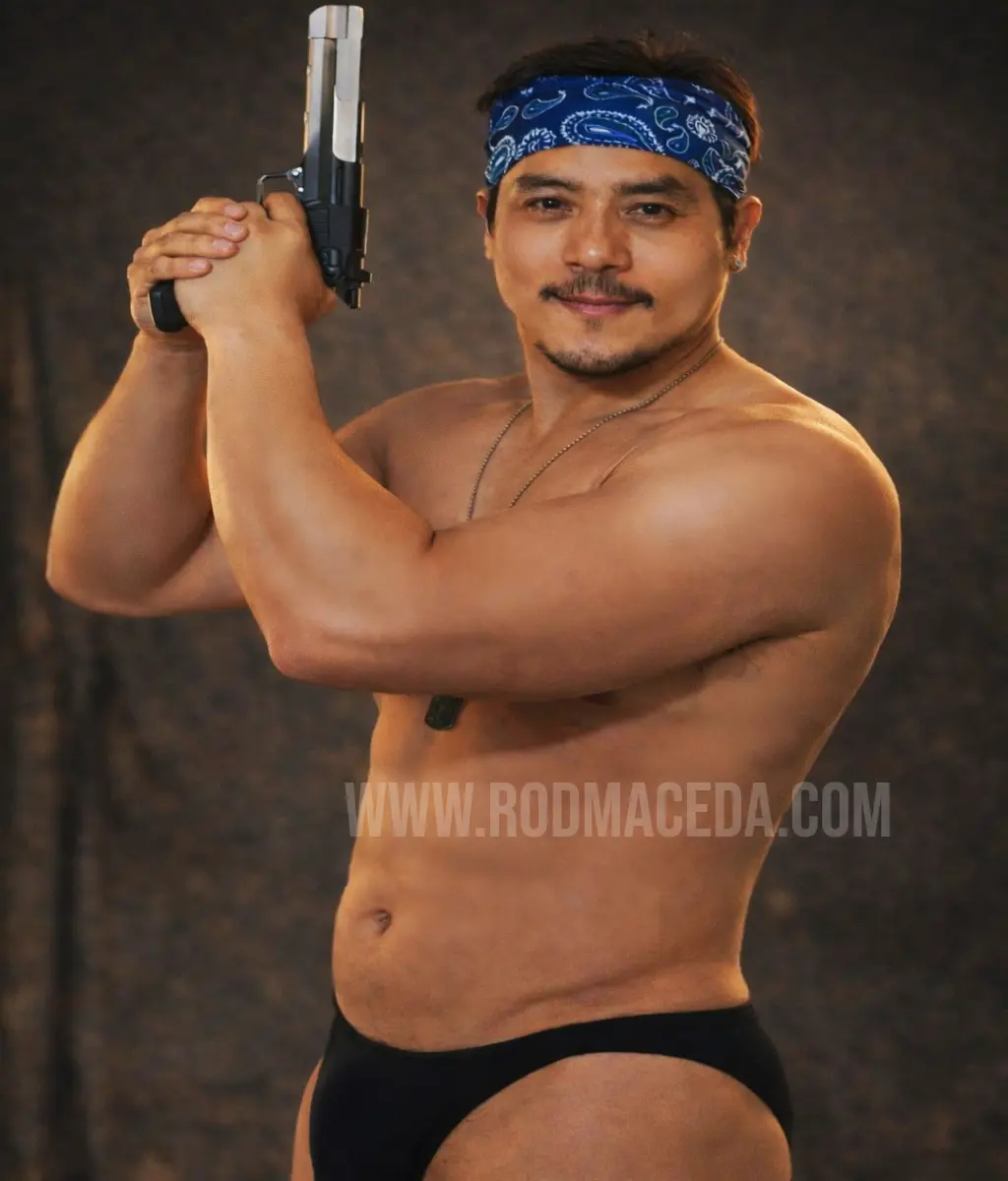 Rod Maceda macho gwapito Pinoy action hero superstar black brief blue bandana magnum smirk ho...webp