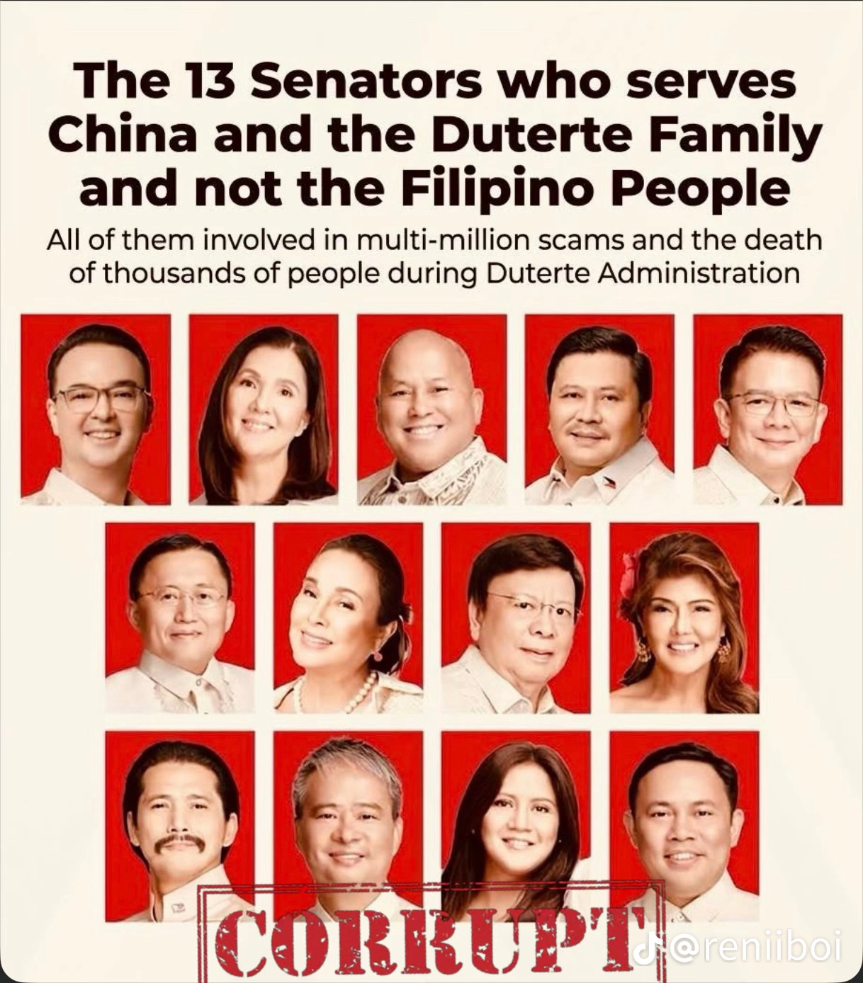 13 Senators who serves Duterte, Not Filipino people
