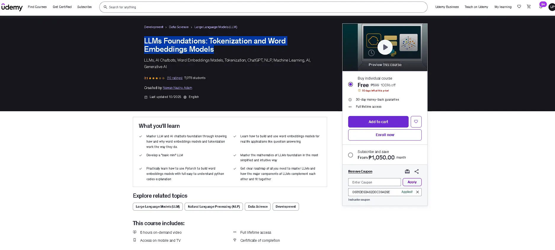 Udemy  LLMs Foundations: Tokenization and Word Embeddings Models
