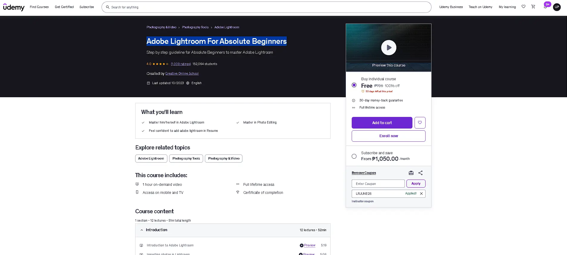 Udemy Adobe Lightroom For Absolute Beginners