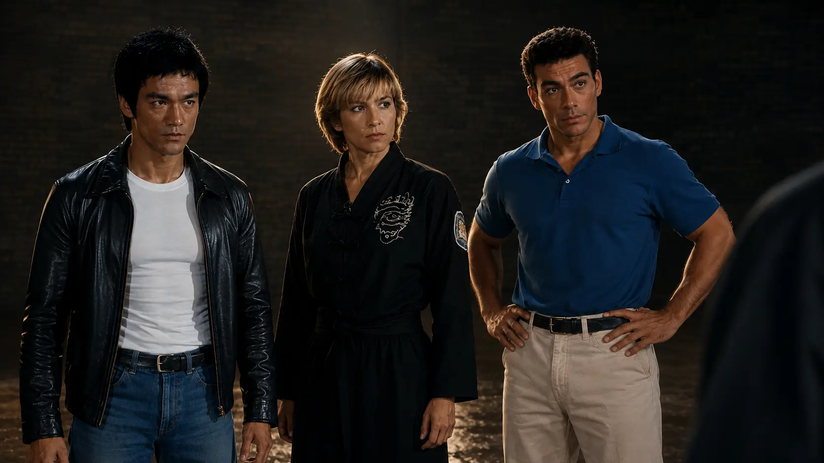Bruce Lee as Liu Kang Cynthia Rothrock as Sonya Blade Jean-Claude Van Damme as Johnny Cage Mo...webp