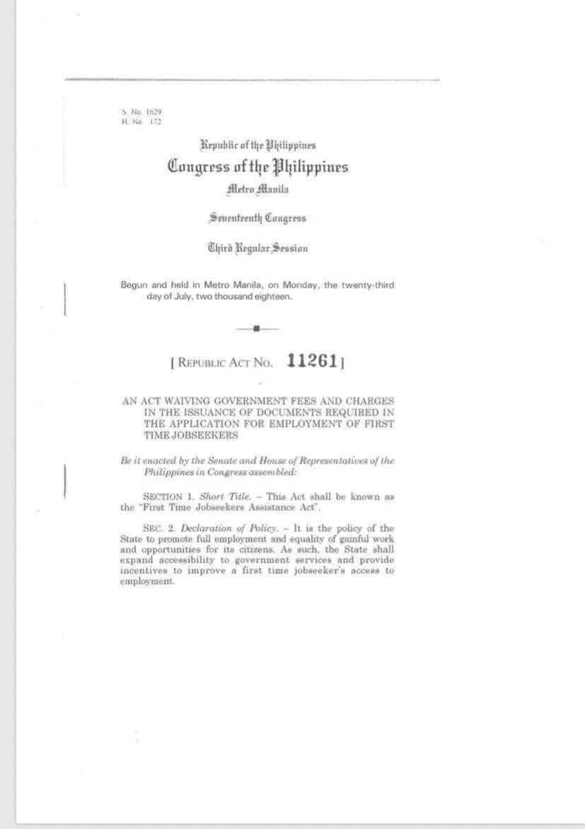 JUST IN: President Duterte signs Republic Act No. 11261 or First-Time Jobseekers Assistance Act.