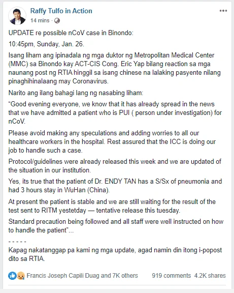 Possible nCoV case in Binondo