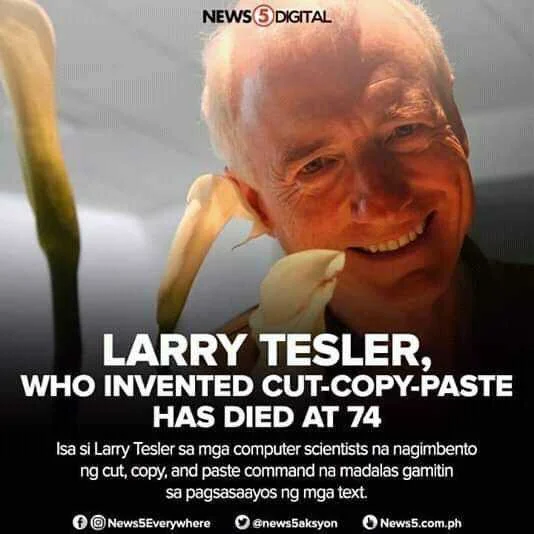 Inventor of Cut, Copy & Paste, Died