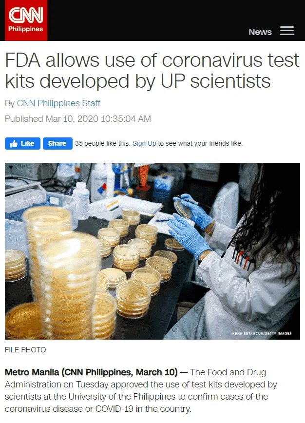 COVID-19 Pinoy test kits developed by UP scientist. approval nalang lalarga na