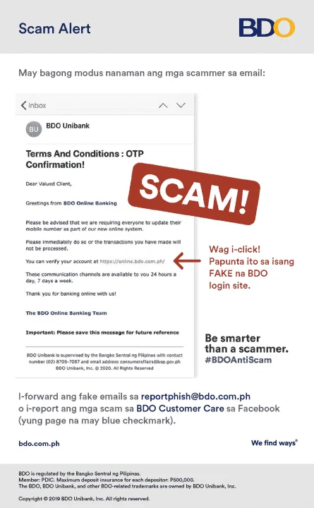 Beware of Phishing mails posing as legit BDO