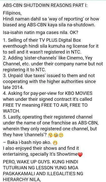 NTC Reasons for ABS-CBN Closure